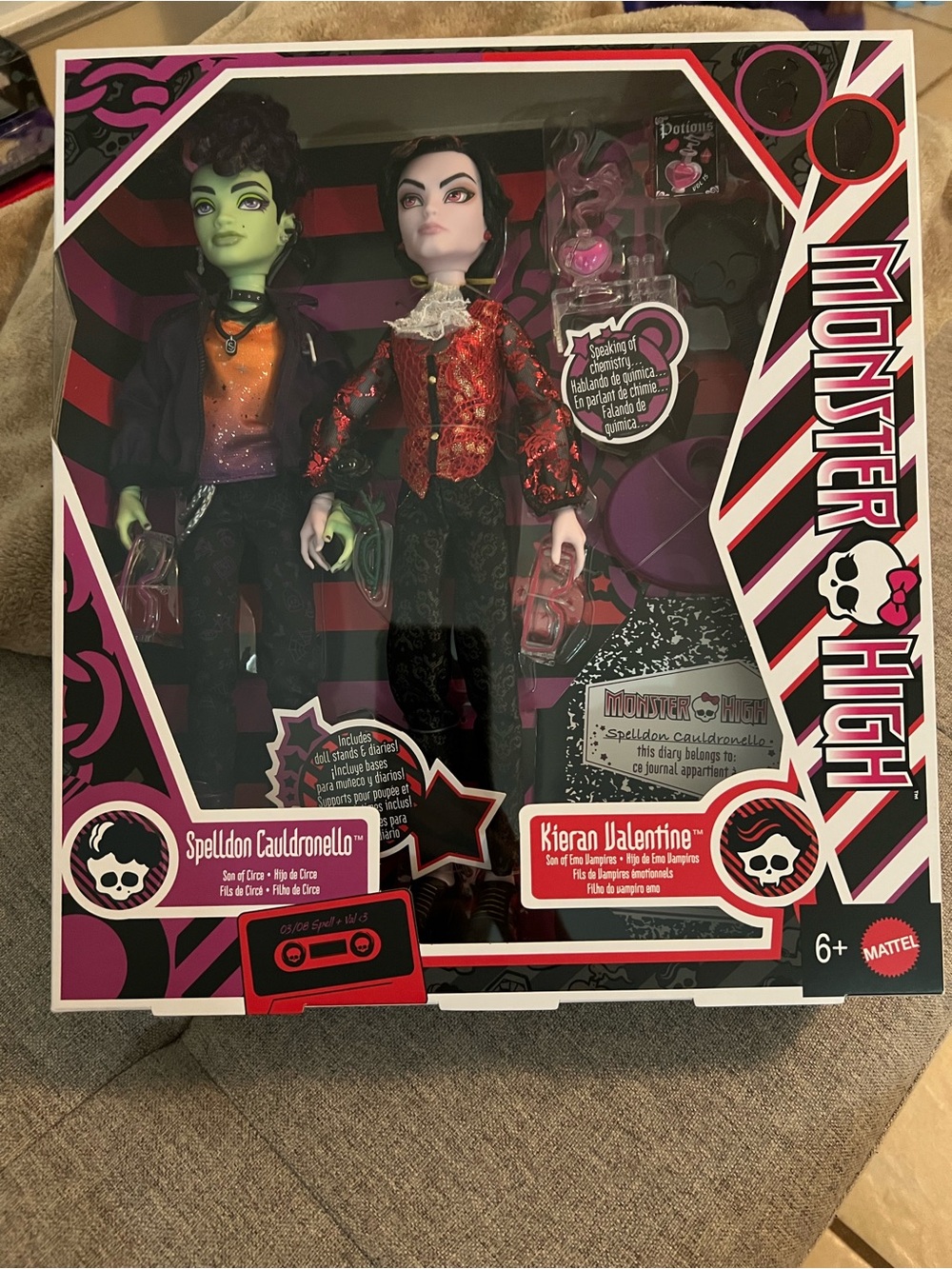 Monster High Kieran Valentine & Spelldon Cauldronello Dolls - brand new in box